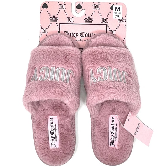 JUICY COUTURE Faux Fur Slides Sandals Eldoris Women's SIZE MEDIUM 7-8 Mauve Pink - Picture 3 of 11